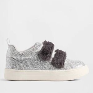 Kids Glitter Sneaker with Faux Fur Straps - Silver by Gap